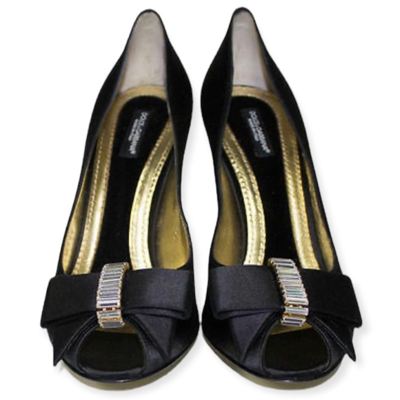 DOLCE & GABBANA Peep Toe Pumps Silk Bow Crystal Embellishments EUC - Picture 12 of 12